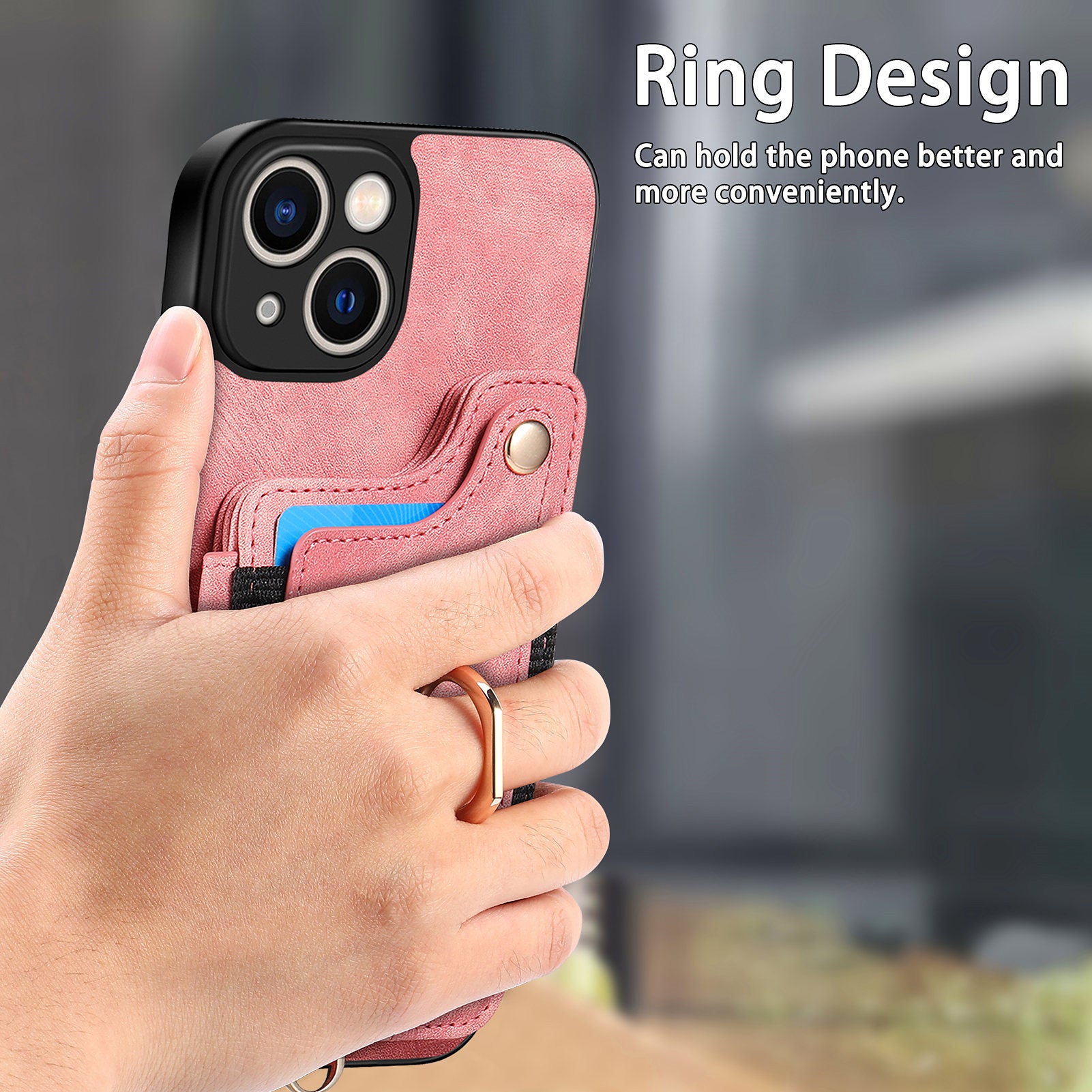 RFID Blocking Cover for iPhone 13 6.1 inch Card Holder Cell Phone PU Leather+PC+TPU Kickstand Case RFID Blocking Cover for iPhone 13 6.1 inch Card Holder Cell Phone PU Leather+PC+TPU Kickstand Case